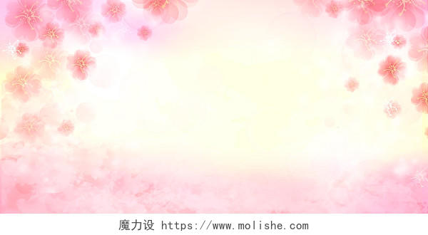 粉黄色渐变小清新唯美日系中国风桃花展板背景春天桃花背景